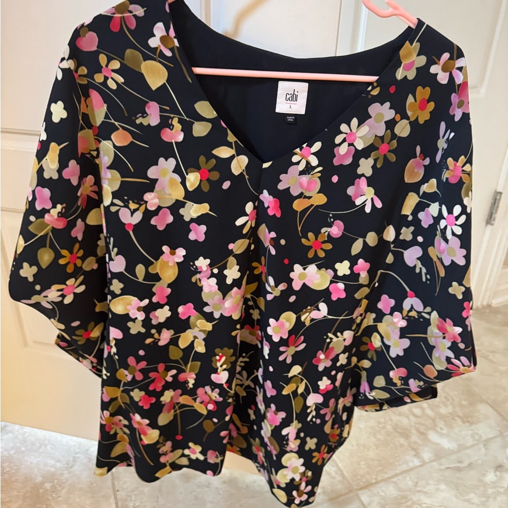 CAbi Black Floral Blouse